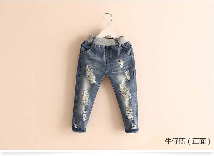  Spring Autumn New 2-10 Years Children Birthday Gift Elastic Long Trousers Washed Hole Denim Baby Kids Girls Jeans Pants (7)