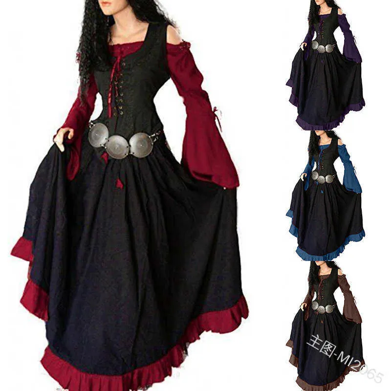 Cosplay Medieval Renaissance Gown Robe Palace Princess Dress Adults Plus Size Lace-Up Vintage evening gown Halloween Costume Y0903