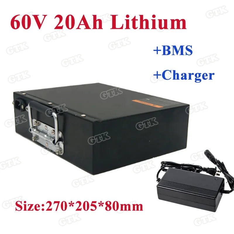 Customized portable 60v 20ah lithium ion battery pack steel case for scooter electric 60v tricycle mountain bike +3A Charger