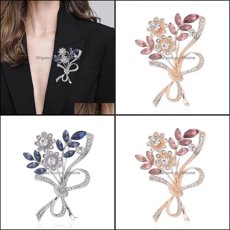 Pins, Brooches Fashion Wedding Bouquet Rhinestone For Women Brooch Pins Banquet Christmas Jewelry Clothing Accessories