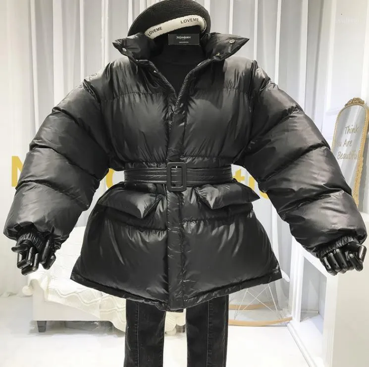 Parkas en duvet pour femmes manteau d'hiver dames Parker brillant Surface chaleur épais coton décontracté veste ample ceinturée 2021