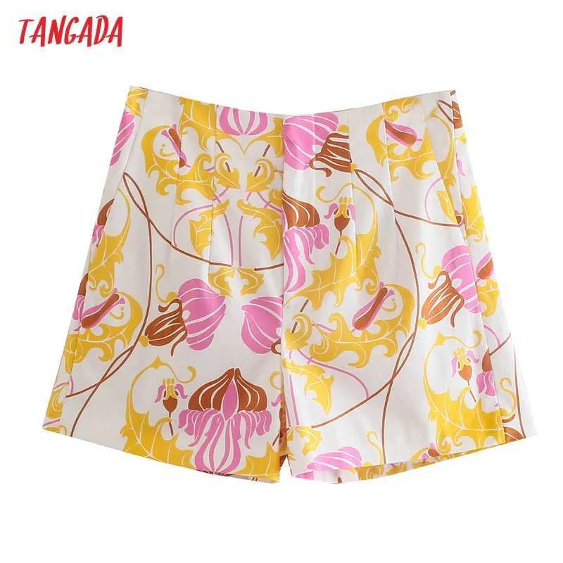 Tangada Summer Women Vintage Kwiatowe Spodenki Zipper Kieszenie Kobiet Retro Casual Shorts Pantalones 5Z178 210609