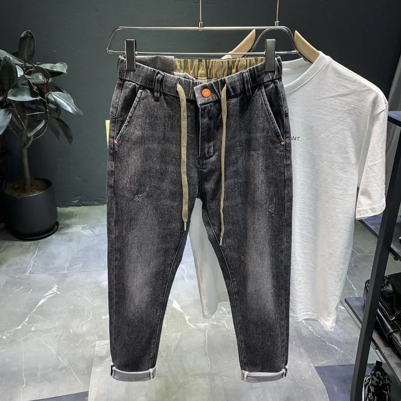 Heren jeans losse stijlvolle motorfiets donkergray stijl Koreaans Harlan All-match Harajuku ins straalvoeten casual broek mannen
