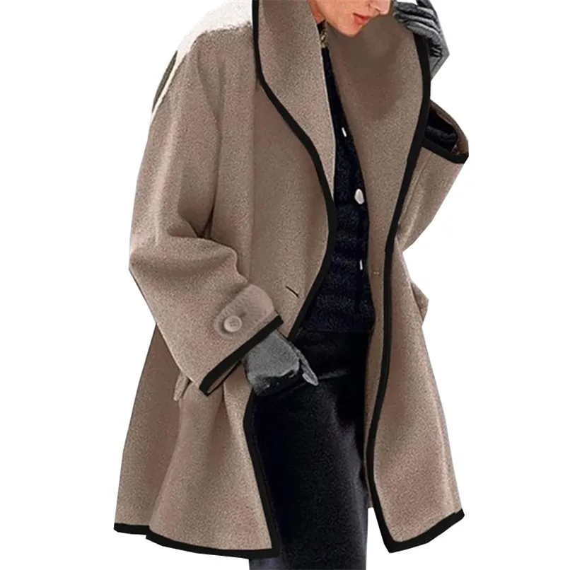 Grande tamanho das mulheres inverno casaco de lã homens casual trench jaqueta cor sólida manga longa chique outerwear senhoras casaco de outono 211130