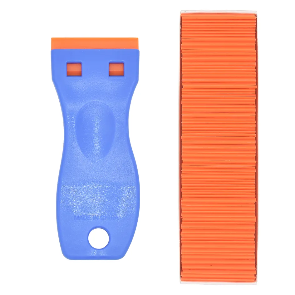 Blauwe handvat Schraper met Oranje Plastic Blade Scheermes voor Lijm Film Sticker Verwijderen Reinigingsgereedschappen Groothandel