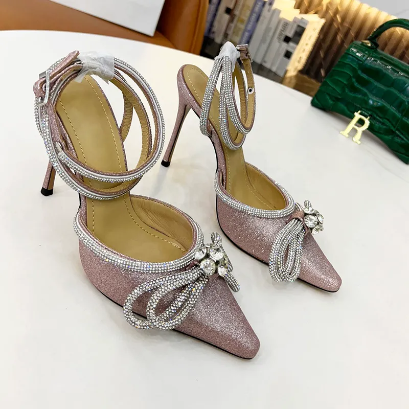 2022 new women`s sweet temperament sandals princess shoes thin soled wedding party shoes a pair of bows with crystal decorative Satin high heels