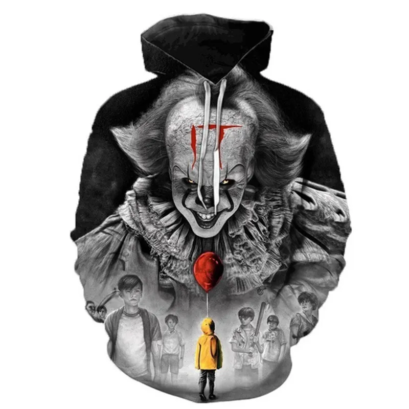 DHgate It Chapter Two Movie Pennywise Clown 3D Printed Halloween Mens Fashion Casual Pullover Hoodie Apparel