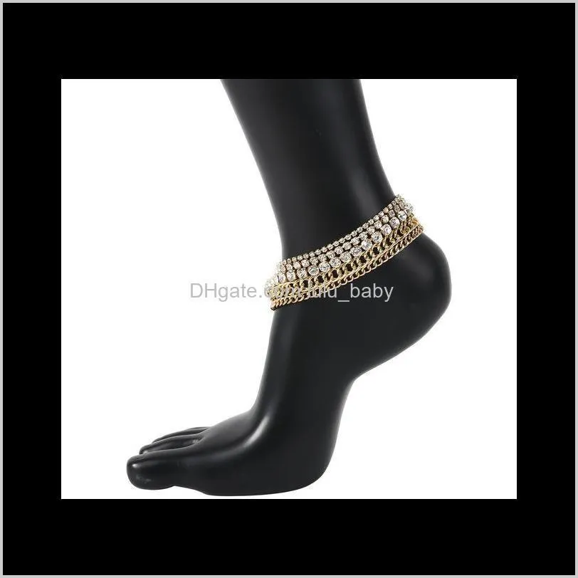 Layered Chain Fashion Anklet for Women Punk Gold Color Foot Bracelet Set Crystal Leg Bracelets Ankle Punk Feet Party Jewelry