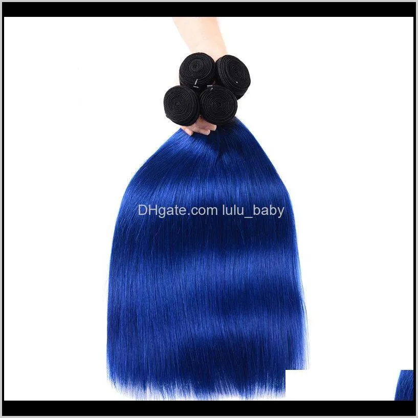 brazilian human hair weaves ombre human hair bundles 1b&blue straight body wave wefts human hair extensions 3 4bundles