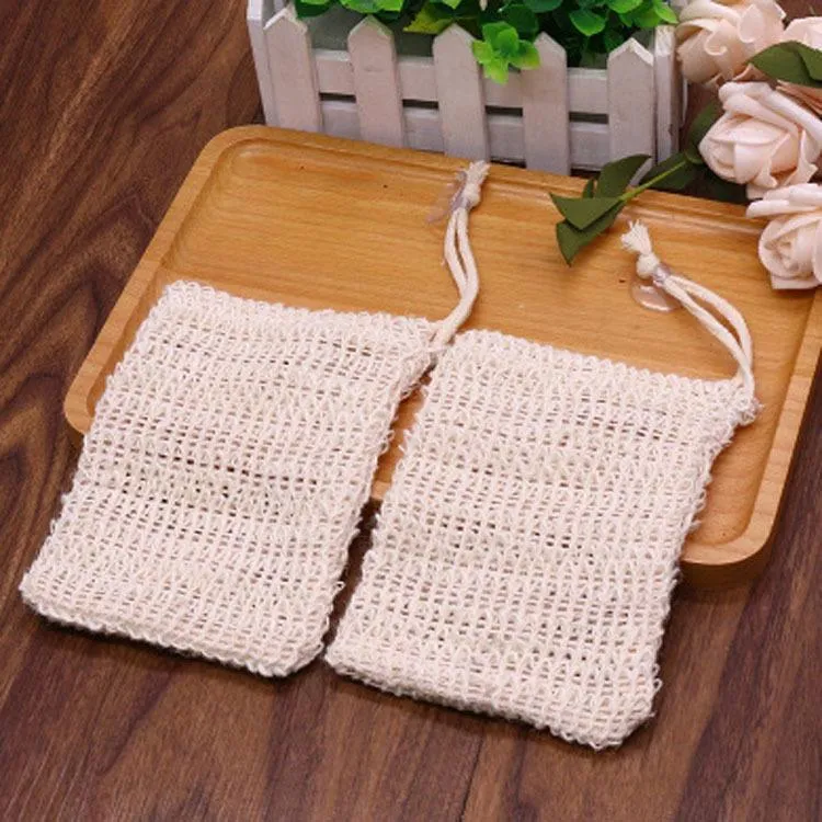 9*14cm Cotton Linen Soap Bag Scrubbers Beam Mouth Type Environmental Protection Handmade Foaming Net DH9896