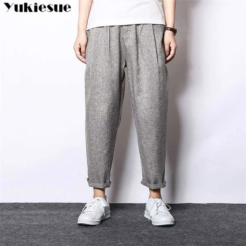 Chinesischen Stil Solide Baumwolle Leinen Hosen Männer Hosen Hip Hop Jogger Jogginghose Streetwear Lose 210608