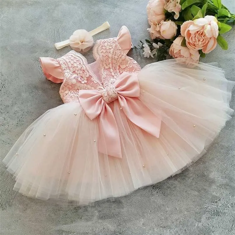 Girls Summer Flower Girl Tutu Dress Toddler Baby Lace Gown Beading Patchwork Princess Party Dress 2024 Wedding Birthday