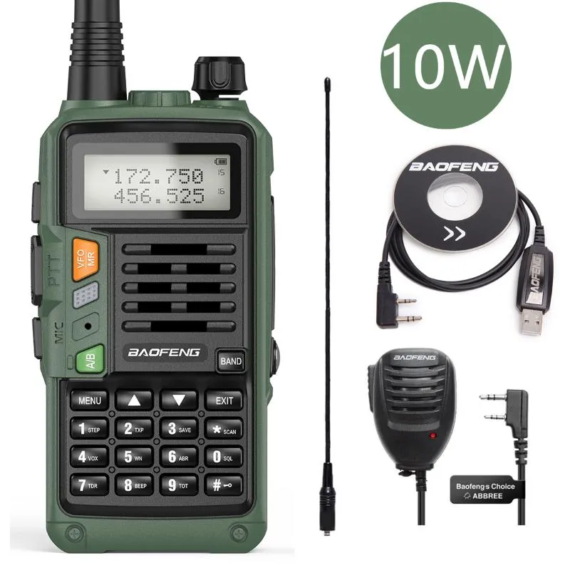 Walkie Talkie Green Baofeng UV-S9 플러스 10W 강력한 USB 충전기 UHF VHF 듀얼 밴드 햄 UV-5R 라디오와 50km 핸드 헬드 트랜시버