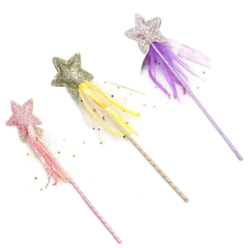 Söt drömliknande fem spetsig stjärna fairy wand barn pinne flicka födelsedagspresentfest halloween prinsessa cosplay rekvisita 4 färger