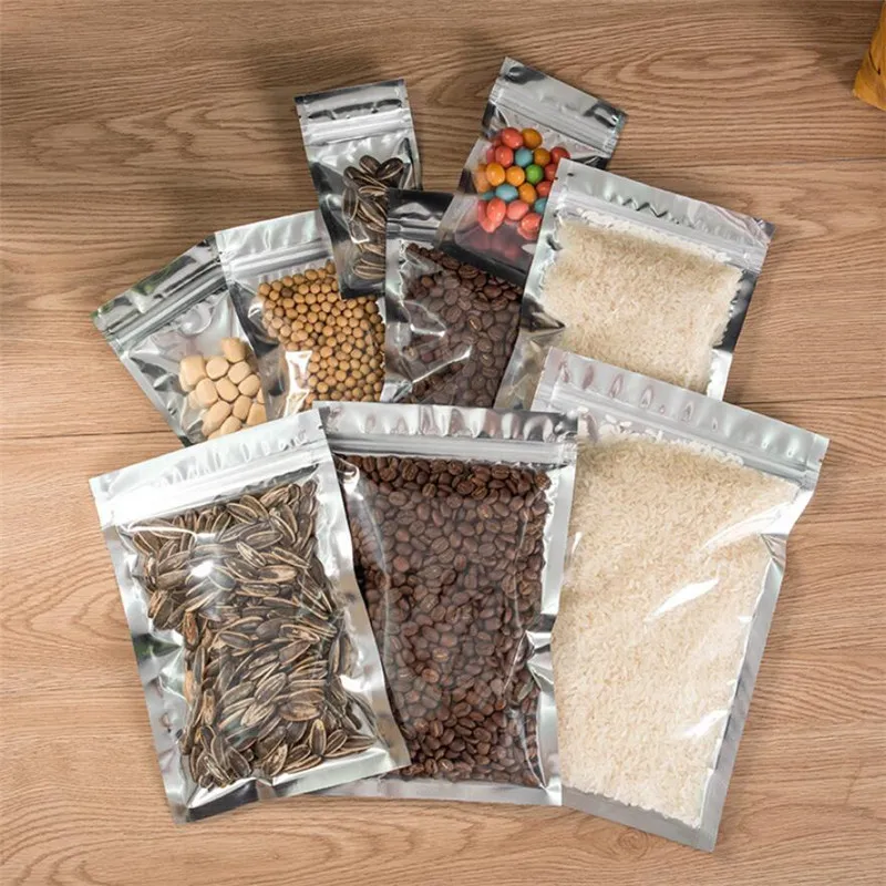 100 pçs / lote Folha de alumínio Saco resealable plástico sacos de empacotamento de embalagem de zíper bolsas de pilhas auto-self malotes para armazenamento de alimentos