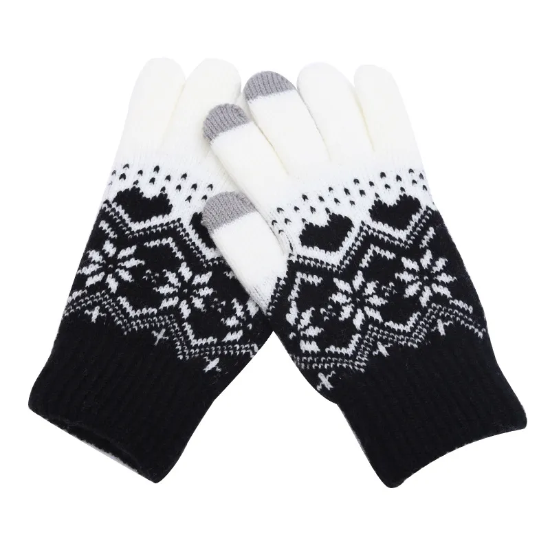 Creative Fashion Snowflake Printing Gloves Mobile Phone Touch Screen Knitted Winter Thick & Warm Adult Glove Men Women DD665