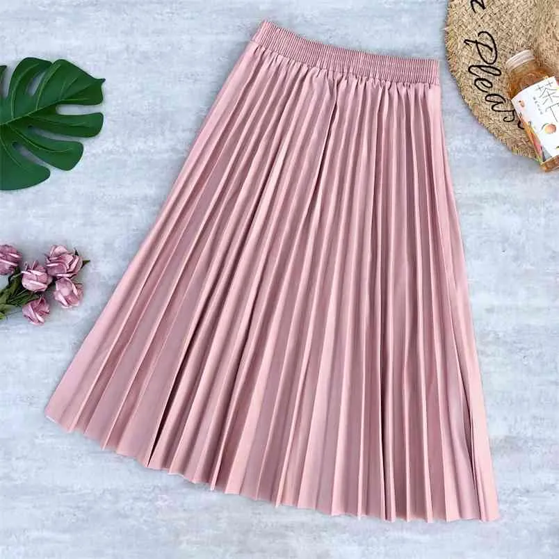 Autumn & Winter Arrival PU Leather Pleated Skirt Korean Version High Waist Long Paragraph A-line Free 210527