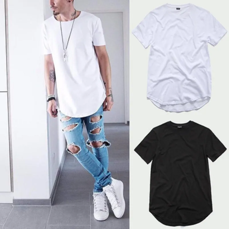 Sommar män Kortärmad Extended Hip Hop T-shirt Oversized Kpop Swag Kläder Mens Casual Streetwear Camisetas