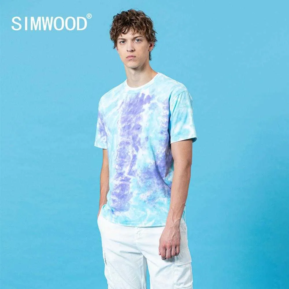 zomer t-shirt mode stropdas geverfd contrast kleur hippe streetwear tops 100% katoenen merk kleding SJ150118 210629