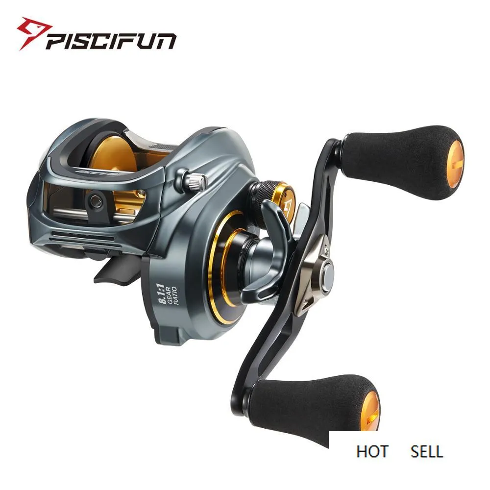 Piscifun Alijoz 300 Låg profil Baitcasting Fishing Reel 15kg Max Drag 8 + 1 Lager Saltvattengjutning Reel Power / Dubbelhandtag