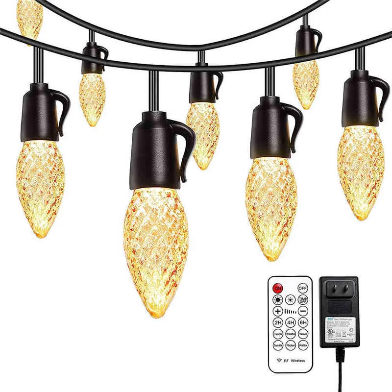 15m 20 Bulbs Christmas C35 Strawberry Light String with Remote Control Plug-in AC110-240V IP65 Waterproof Indoor Decoration Lamp H1222