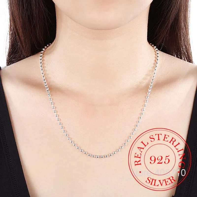 Colar Gargantilha Correntes de Prata Esterlina 925 3mm Contas Suaves Corrente Bola Para Mulheres Na moda Noivado Casamento Jóias Collier Femme240x