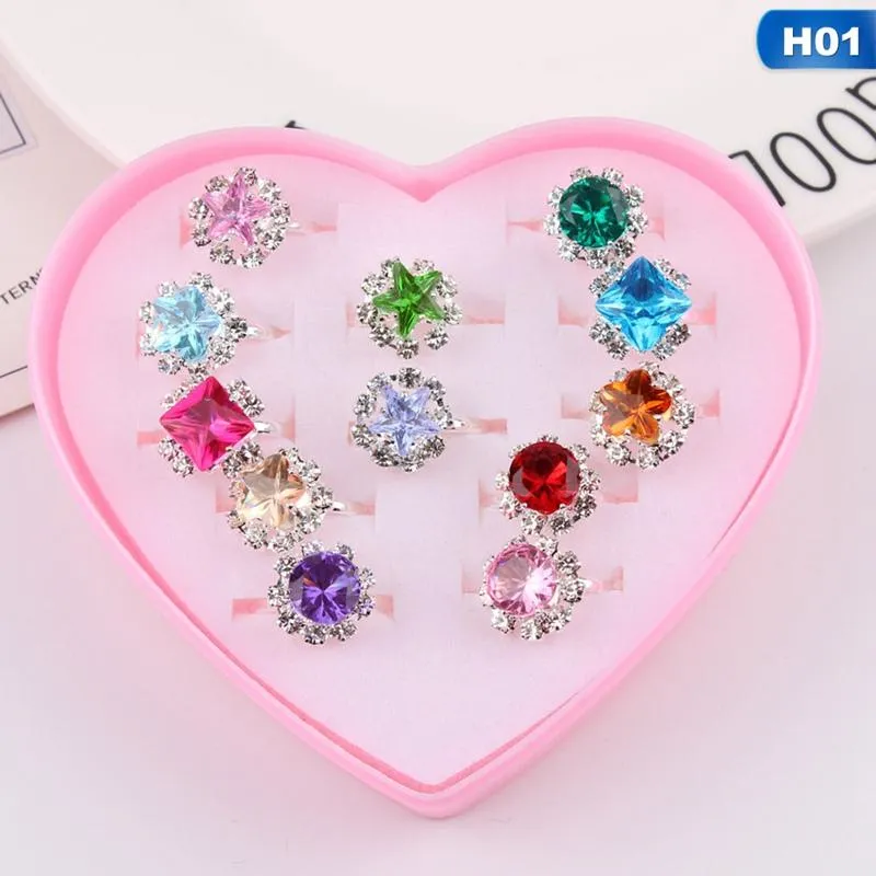 12/24 / 36 st smycken ringar med hjärtformad låda Födelsedaggåva Justerbar uppsättning för små tjejer