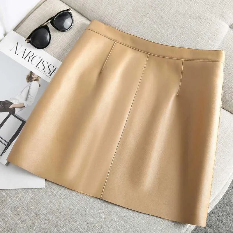 Skirts Spring Autumn Fashion Elegant Women Genuine Leather High Waist Real Skeepskin Mini Ladies Short Female Plus Size