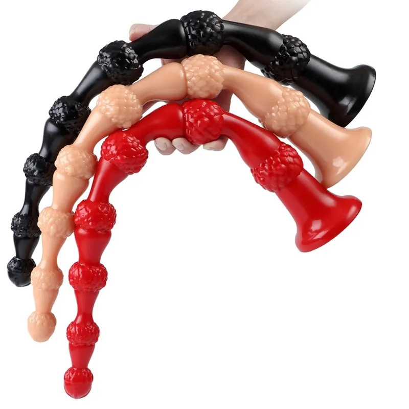 Lungo anale Dildo Colon Plug Big Bead Strapon giocattoli adulti del sesso Donne / Uomini Massaggiatore prostatico Ventosa Vagina Ano Masturbatore Bacchetta Y201118