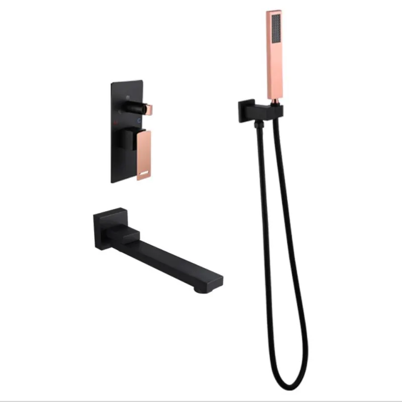 Rose Gold Shower Faucet Set W/ Handheld Easy Install, Solid Brass Mixer