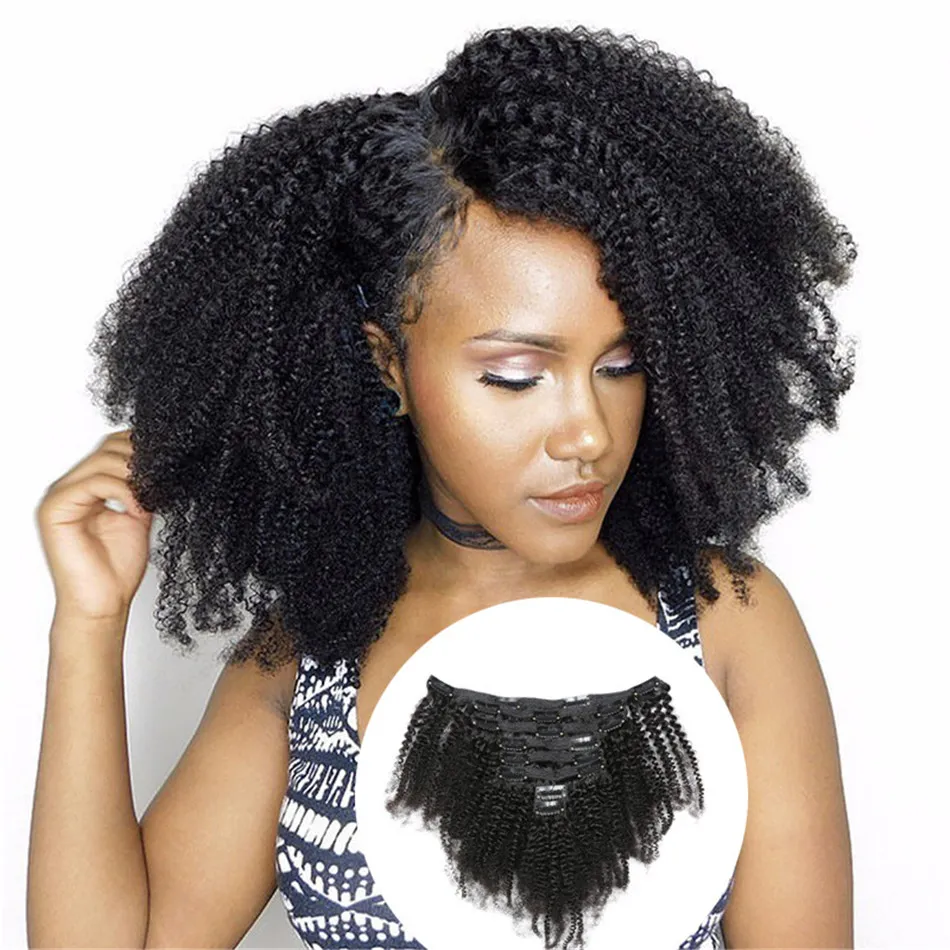 Mongolian Afro Kinky Curly Clip In Human Hair Extensions Clips In