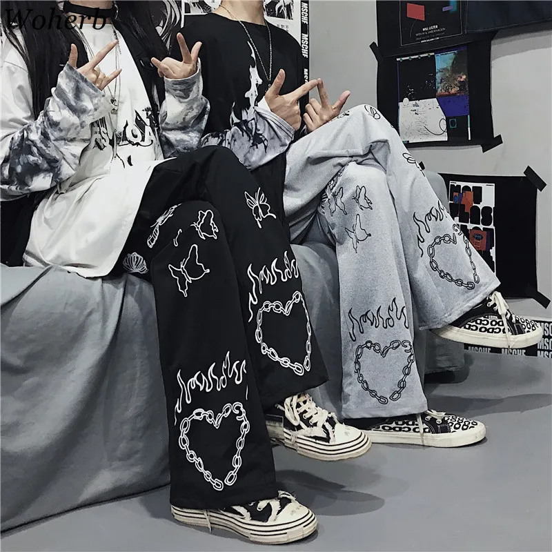 Streetwear Woman Pants Fall Clothing Fashion for Women High Waist Harajuku Trousers Butterfly Print 210422