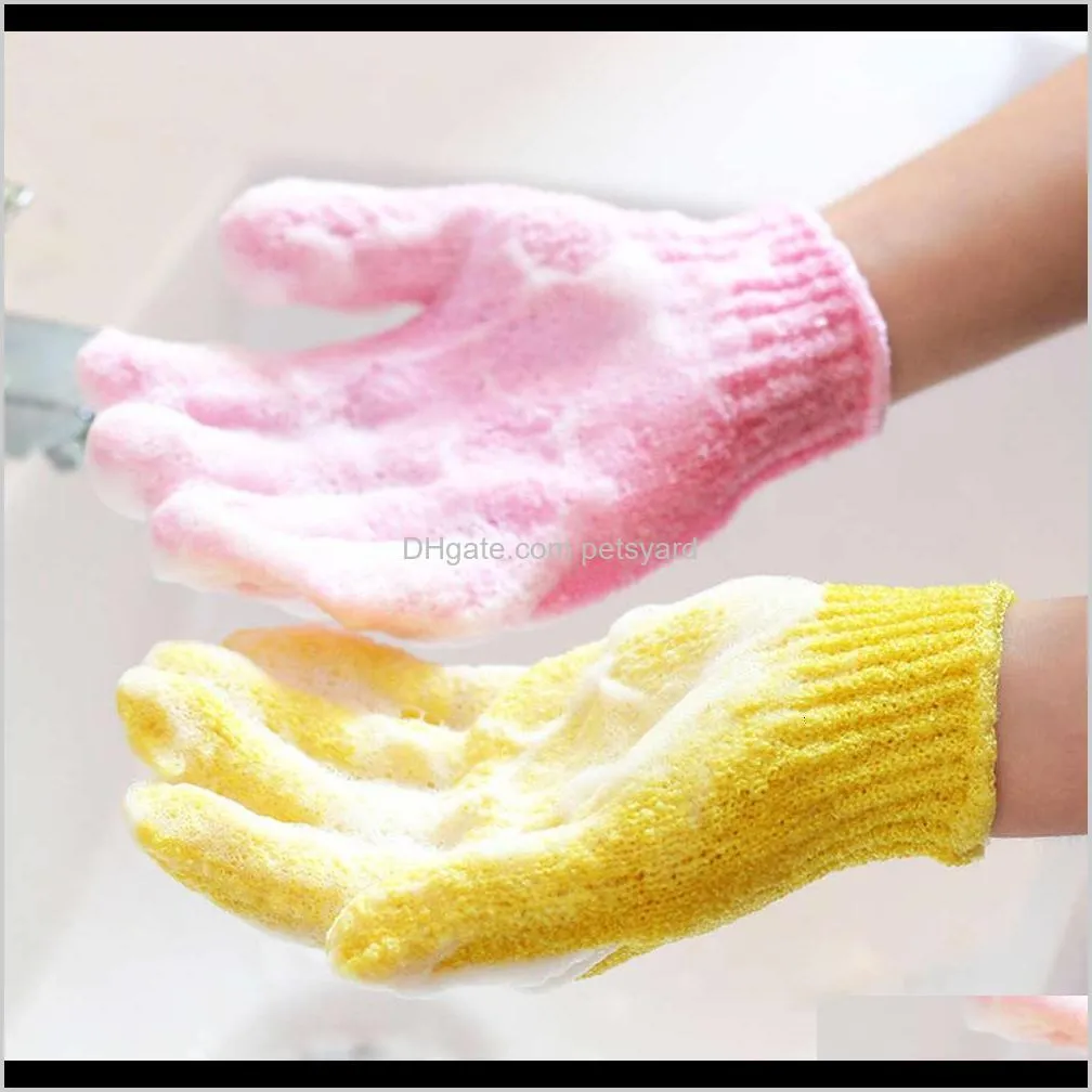 new candy colors body cleaning shower gloves exfoliating bath glove five fingers bath bathroom gloves home supplies w-00371
