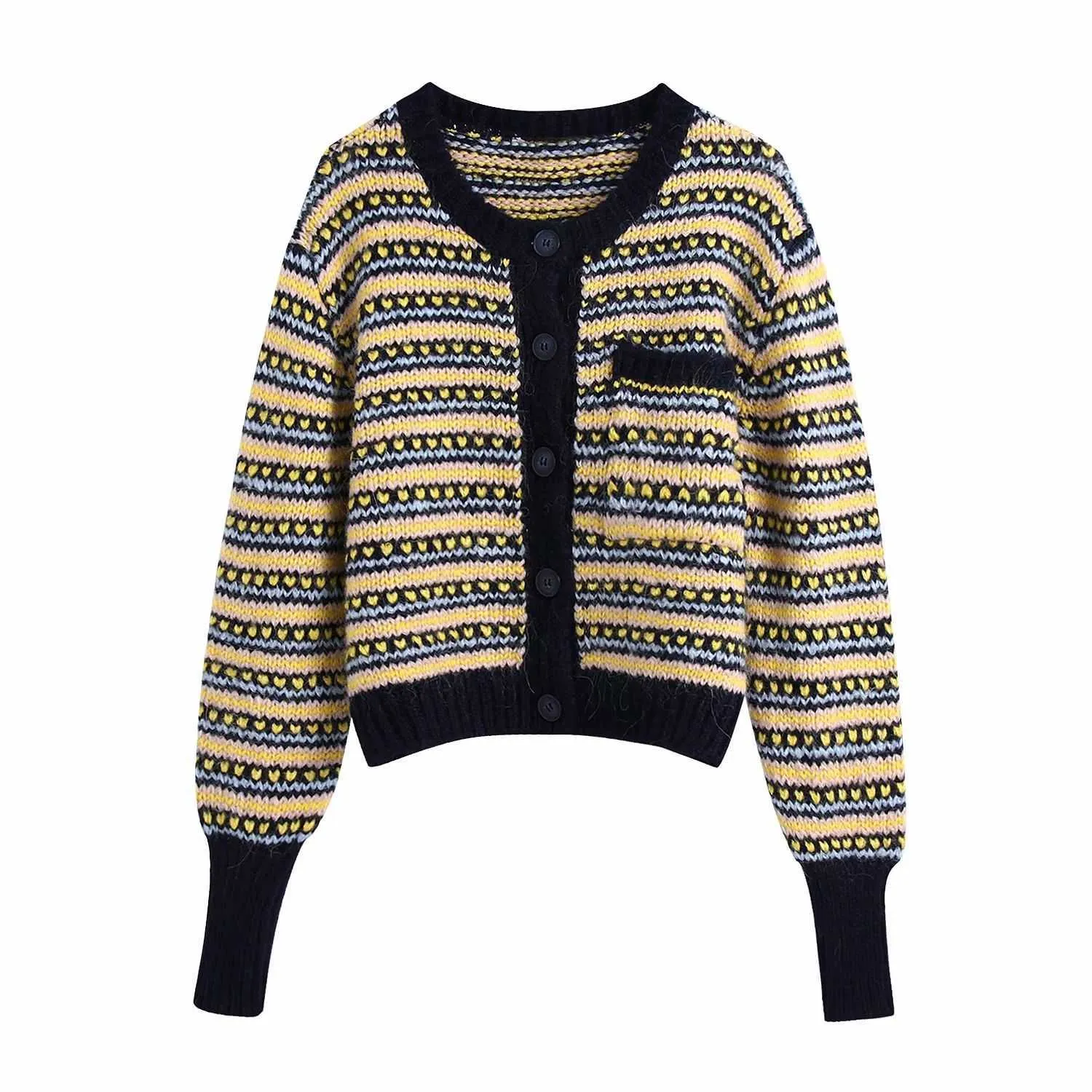 Frauen Jacquard Strickjacke Pullover Lange Ärmel Lässige Mode Vintage Warme Frauen Gestrickte Pullover 210709