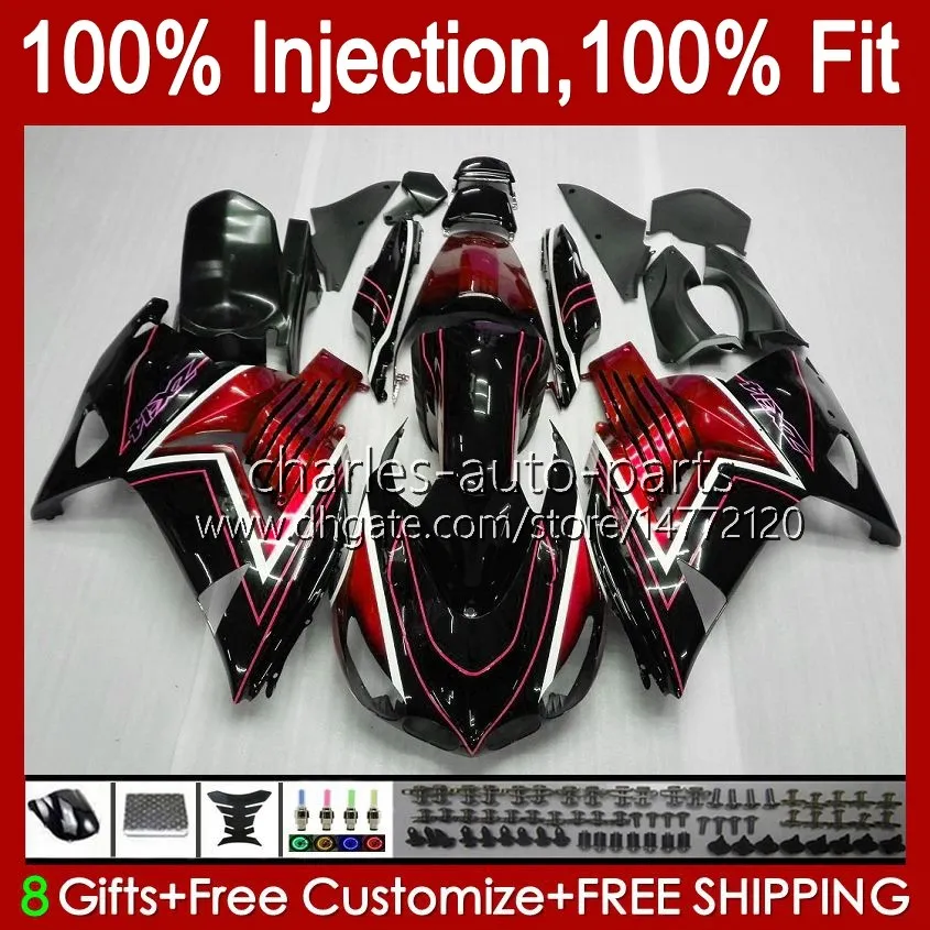 OEM Injection For KAWASAKI NINJA ZX14R ZZR-1400 ZX 14R 14 R ZZR1400 06-11 Body 4No.48 ZX-14R 06 07 08 2009 2010 2011 ZZR 1400 CC 2006 2007 2008 09 10 11 Fairing red black blk