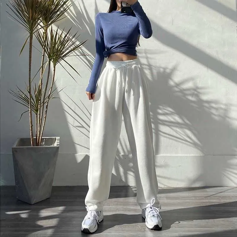 Korean Fashion Oversized Gray Sports Pants For Women High Waist