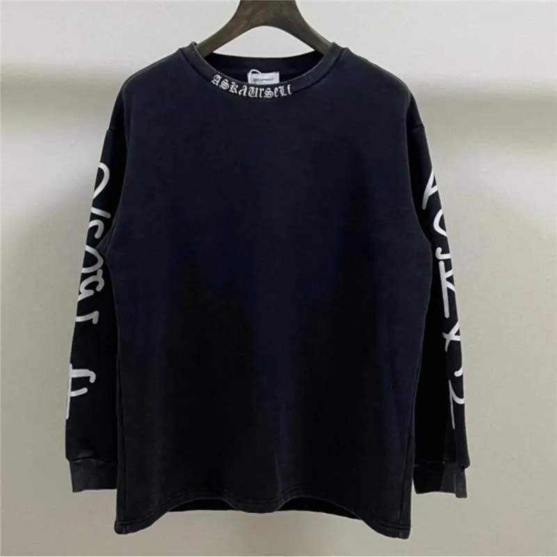 남자 티셔츠 가을 겨울과 여성의 Askyurself "V 9"고품질 1 : 1 글자 인쇄 긴 소매 티셔츠 블랙 브라운 S-XL