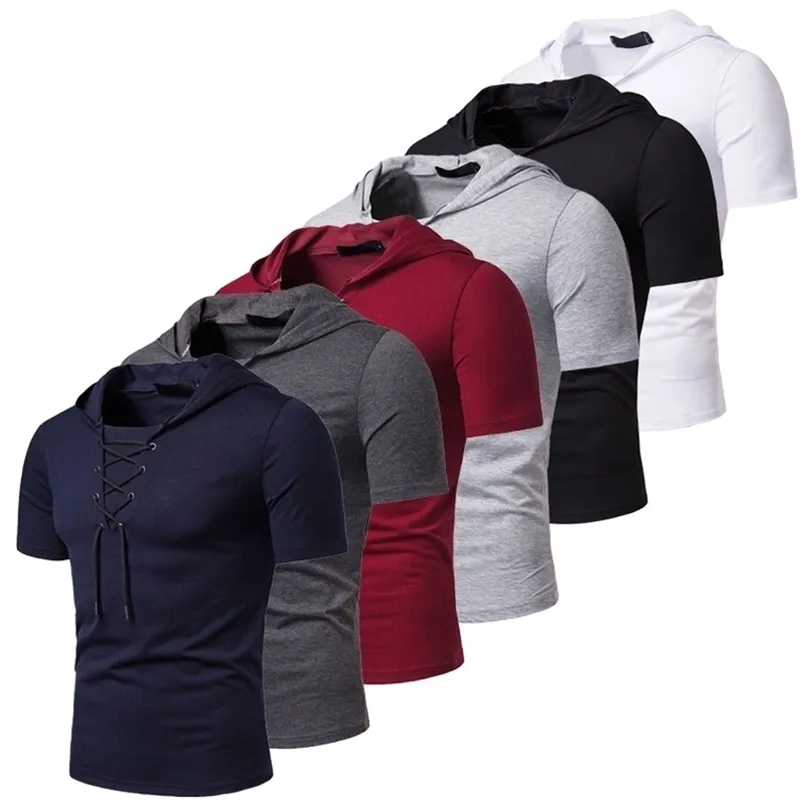 Hooded T-shirt Mannen Korte Mouw Streetwear O Neck Mens T-shirts Zomer Toevallig Slanke Fit Hoody Tee Homme Top Tees 210716