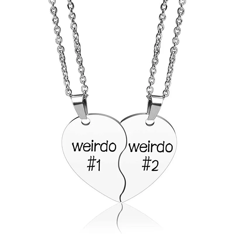 Colliers pendentifs 2 pièces/ensemble Hip Hop Weirdo 1 collier coeur en acier inoxydable mode ami soeur Couple cadeau