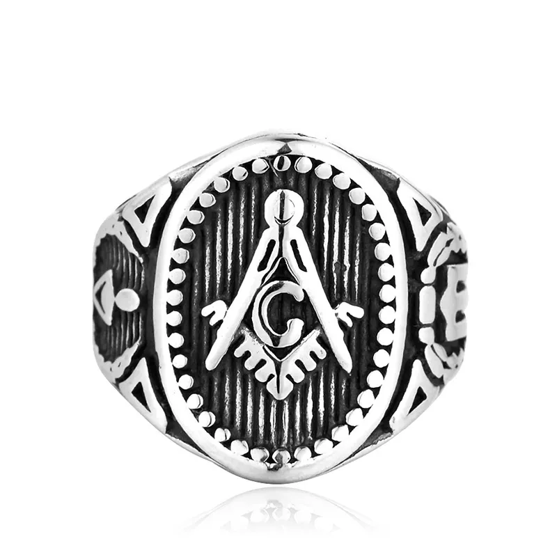 Men s masonic mason symbol emblem Rings wholesale Stainless Steel Antique Black Silver Free Mason Ring Jewely for Men