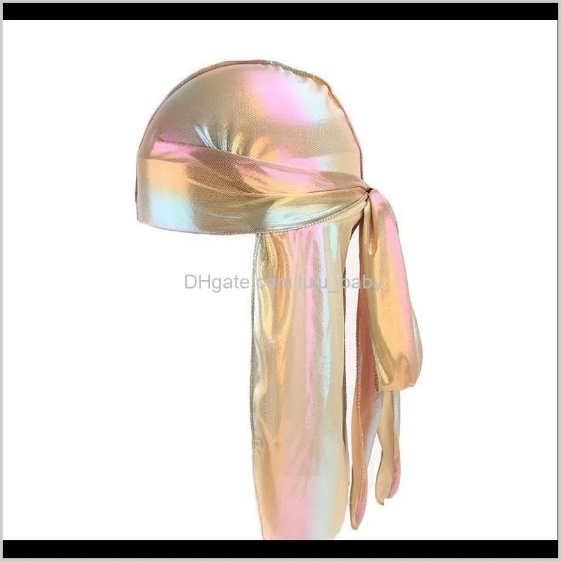 new unisex long silk satin breathable turban hat wigs fashion doo durag biker headwrap chemo cap pirate hat women men hair accessories