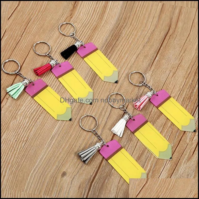 Personalized letter space Teachers` Day pencil tassel acrylic key chain student gift holiday supplies accessories 2021 YWJHMY