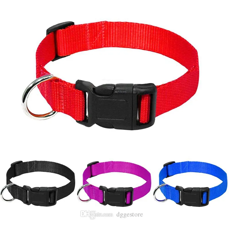 Nylon Dog Collars Quick Release Gesp Sterke Hardware Handgemaakte Klassieke Solid Colors Zachte Verstelbare Designer 4 Color Pet Collar voor kleine honden RED B09