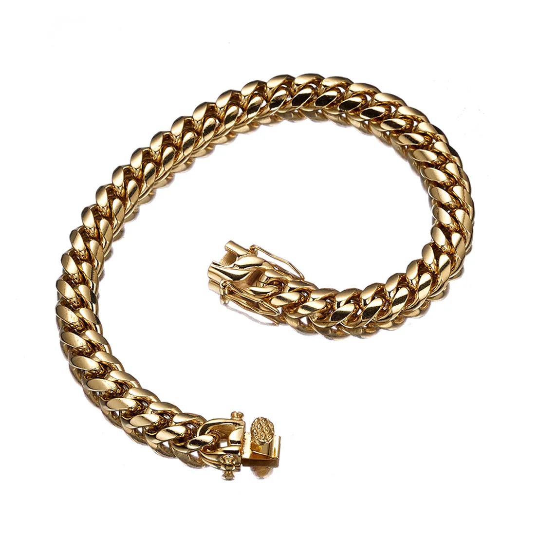 Mens Hip Hop Cuban Link Bracelets Bracelets Stal nierdzewna 18K Real Gold Planed Bangle Biżuter Prezent 818mm1544240