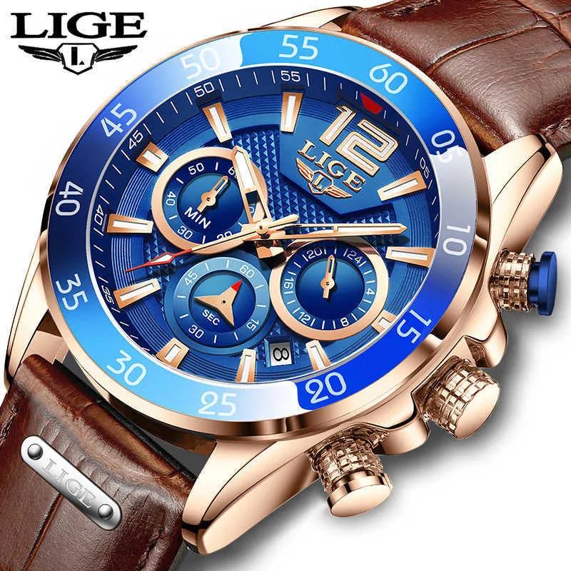 LIGE montres hommes marque de luxe armée militaire montre mâle en cuir étanche Sport Quartz montres Relogio Masculino 210527