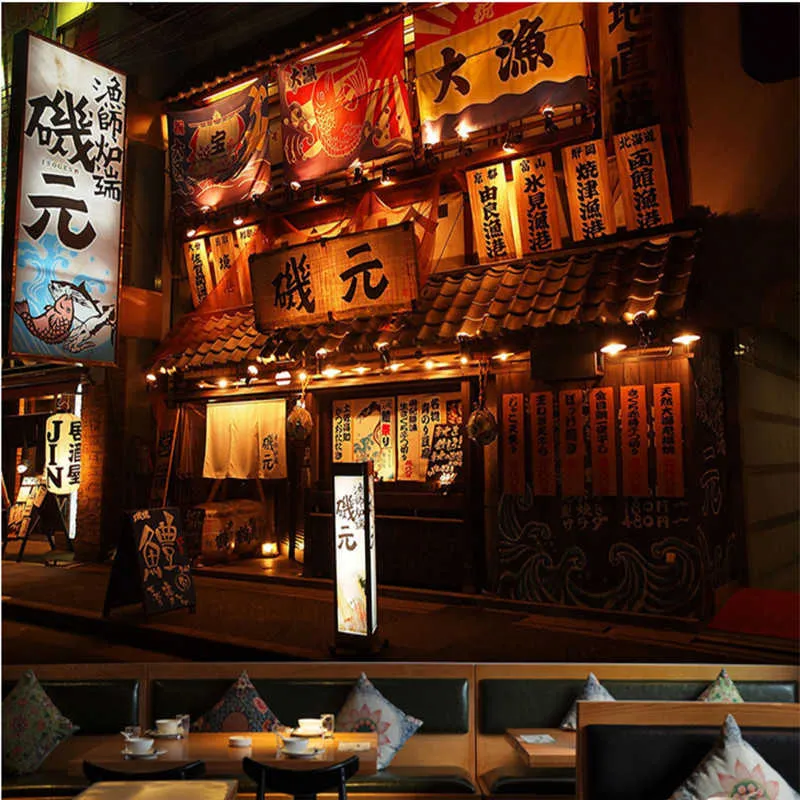 Sfondi murali retrò Izakaya Po per la cucina giapponese Sushi Restaurant Carta da parati per decorazioni industriali Carta da parati 3D
