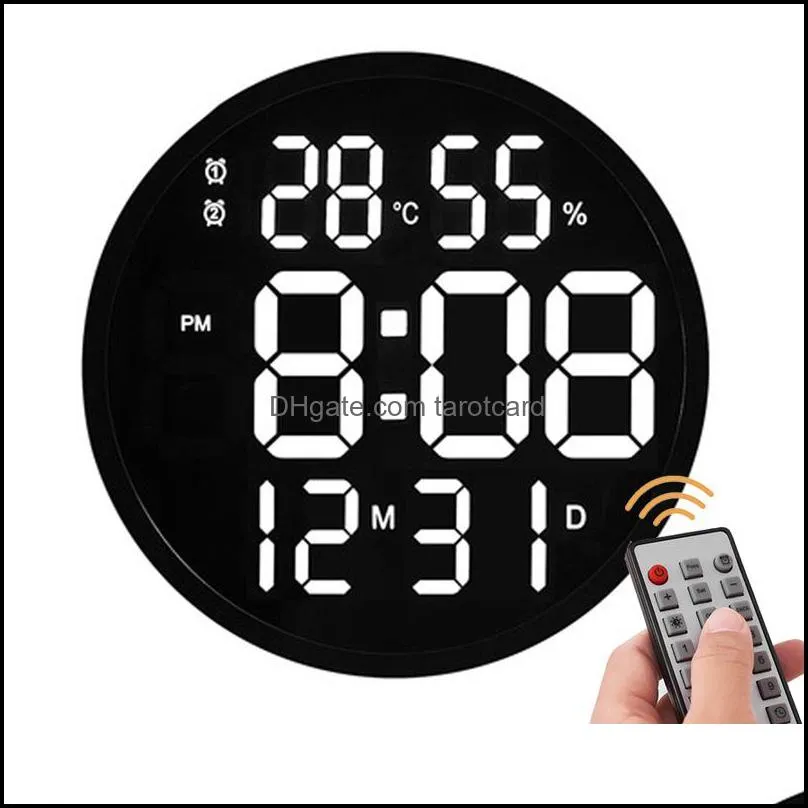 Large LED Digital Wall Clock Modern Design Temperature Humidity Electronic with Dual Alarms Watch Home Decor 12 Inch