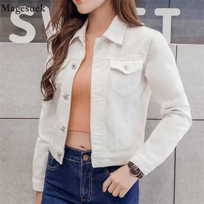 Hiver Slim Blanc Noir Jeans à manches longues Top pour femmes Veste en denim solide Manteau court Dames Vestes Tops 4866 211014