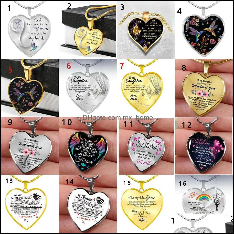 Fashion Family Jewelry Accessories Peach Heart Necklace Mom Dad Daughter Love Bear Pendants Friend Girlfriend Boyfriend Gift Z5501