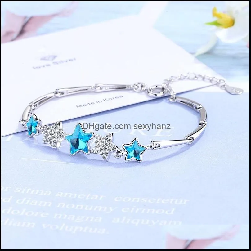 Hot Blue Pentagonal Star Eternal Bracelet for Women Handmade FemaleStackable Zircon Crystal Jewelry Bijoux